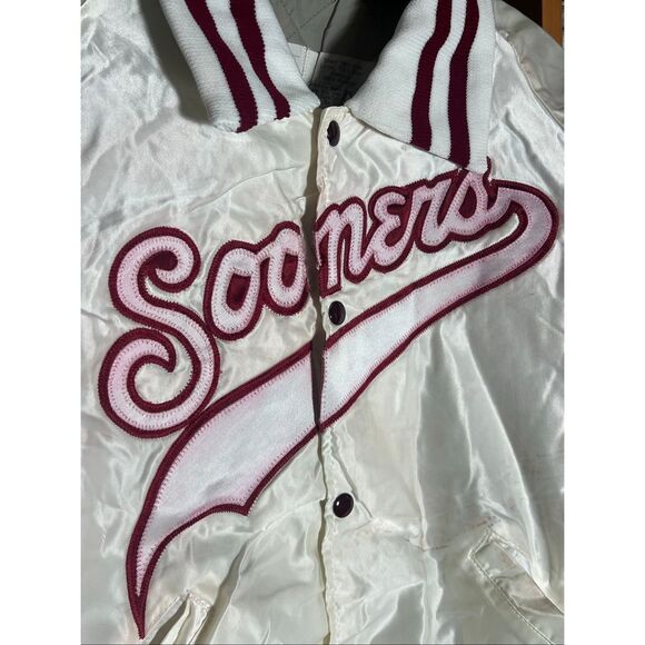 Vintage 80s Oklahoma Sooners University Satin Bomber Jacket - Picture 2 of 6